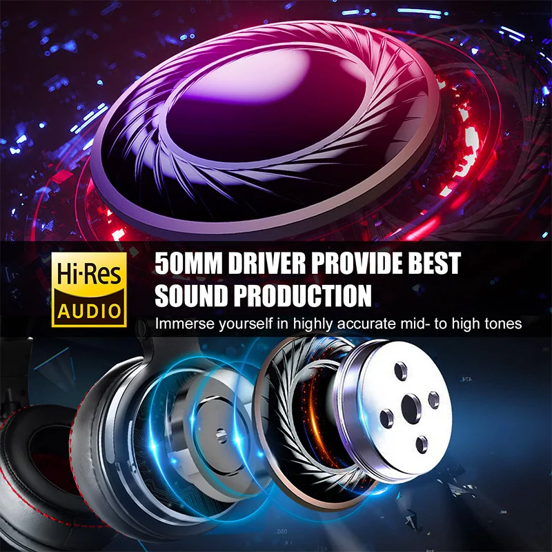 Wired Professional Studio Pro 50 DJ Headphones With Microphone Over Ear HiFi Monitor Music Headset Earphone For Phone PC - Image 2