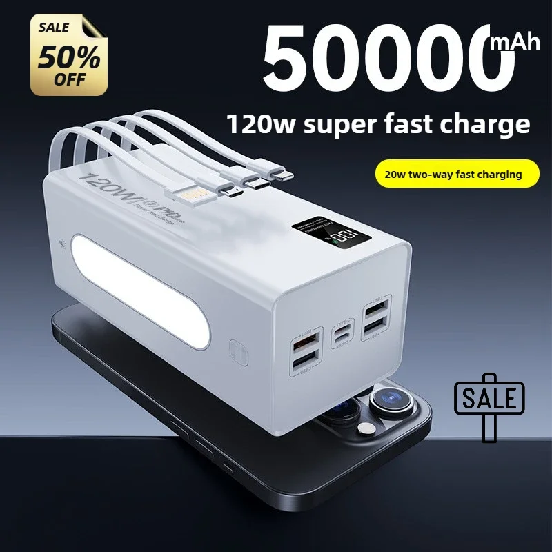 Ccc 50000mAh 120W Fast Charging Built in 4 Cables movableCharger External Battery Power Bank for Smartphones - Image 4