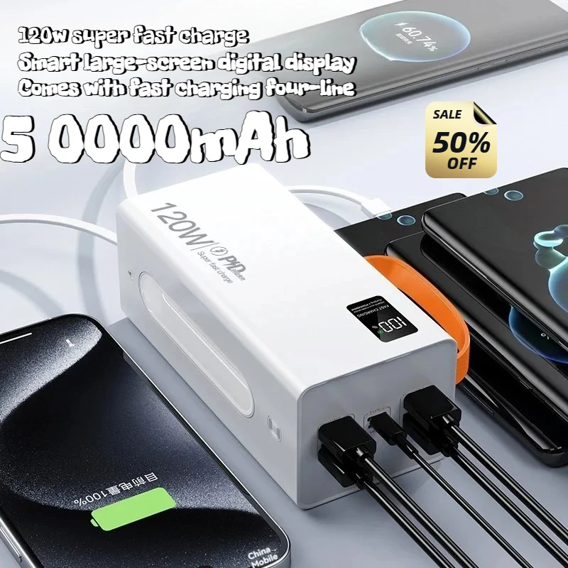 Ccc 50000mAh 120W Fast Charging Built in 4 Cables movableCharger External Battery Power Bank for Smartphones - Image 3