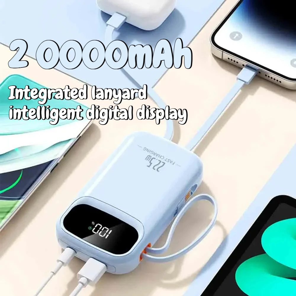 20000mAh Power Bank Built-In Retractable USB-C Cable compatible for Smartphones 22.5W Fast Charging Movable Charger