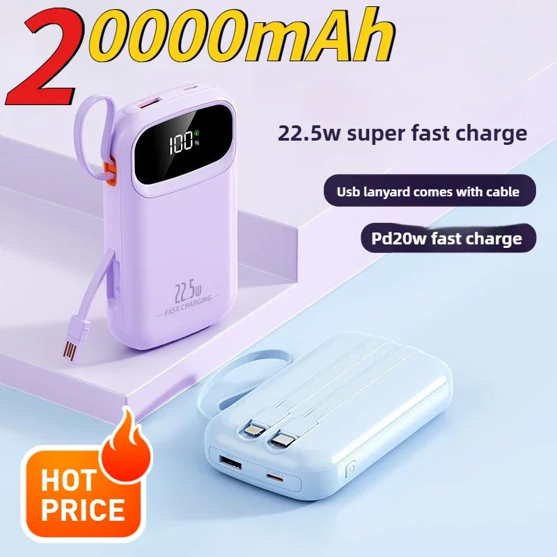 20000mAh Power Bank Built-In Retractable USB-C Cable compatible for Smartphones 22.5W Fast Charging Movable Charger - Image 2