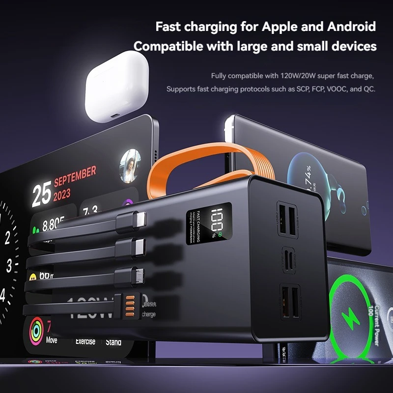 Ccc 50000mAh 120W Fast Charging Built in 4 Cables movableCharger External Battery Power Bank for Smartphones - Image 5