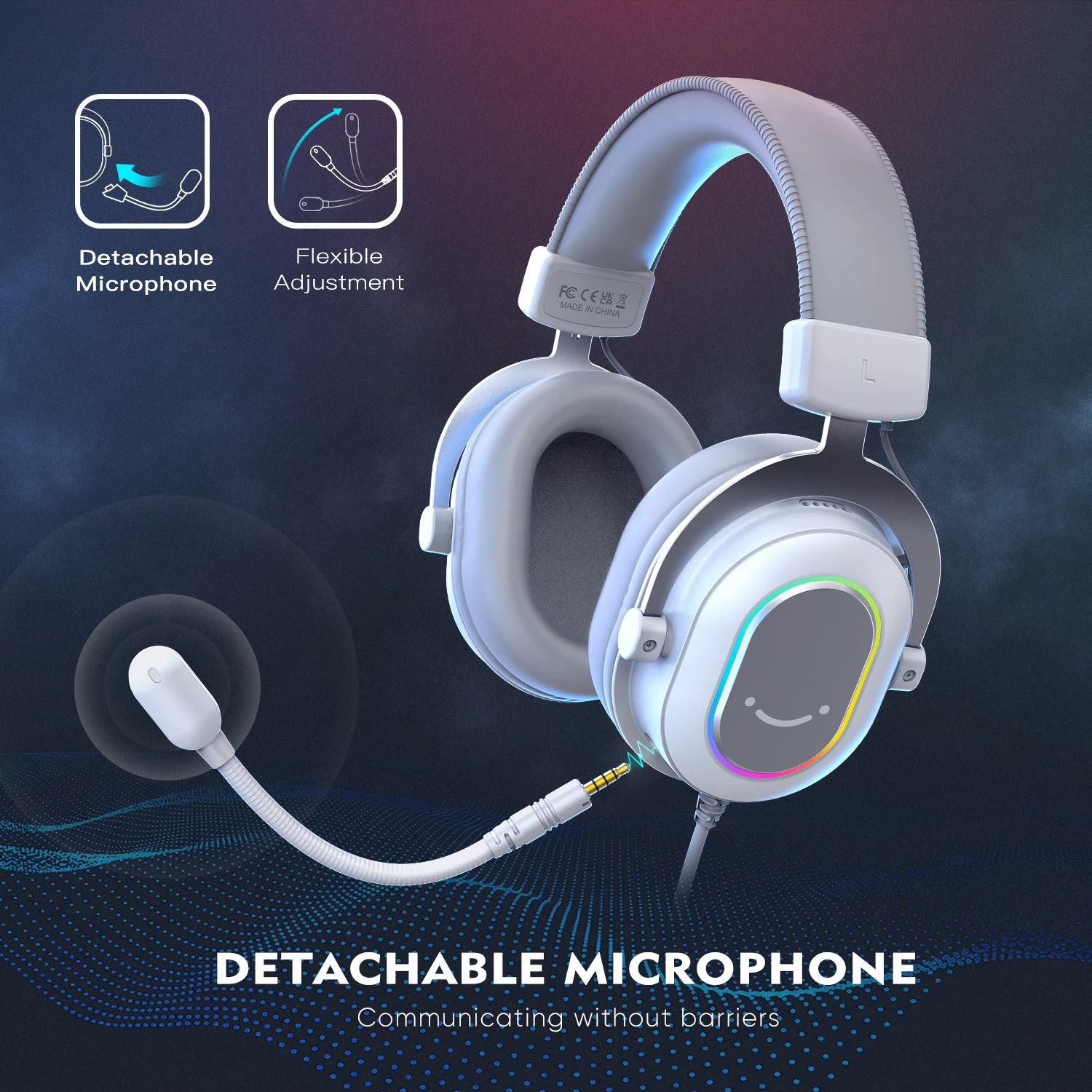 RGB Gaming Headset with 7.1 Surround Sound/3-EQ/MIC,Over-ear Headphone with In-line Control for PC PS4 PS5 Ampligame-H6W - Image 4